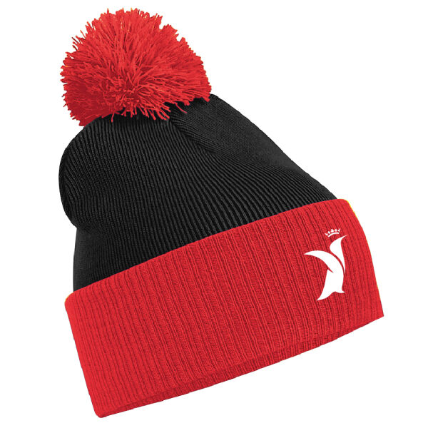 UOD TWO TONE PENGUIN BOBBLE HAT - BLACK/BRIGHT RED Image